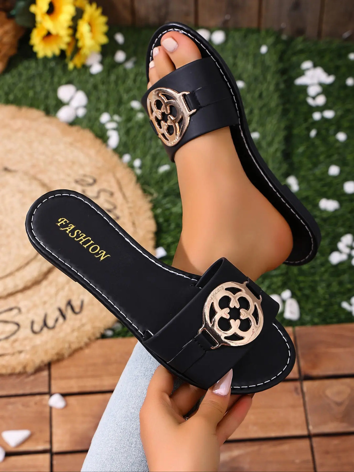 Women's Boho Sandals – Round Toe, Slip-On