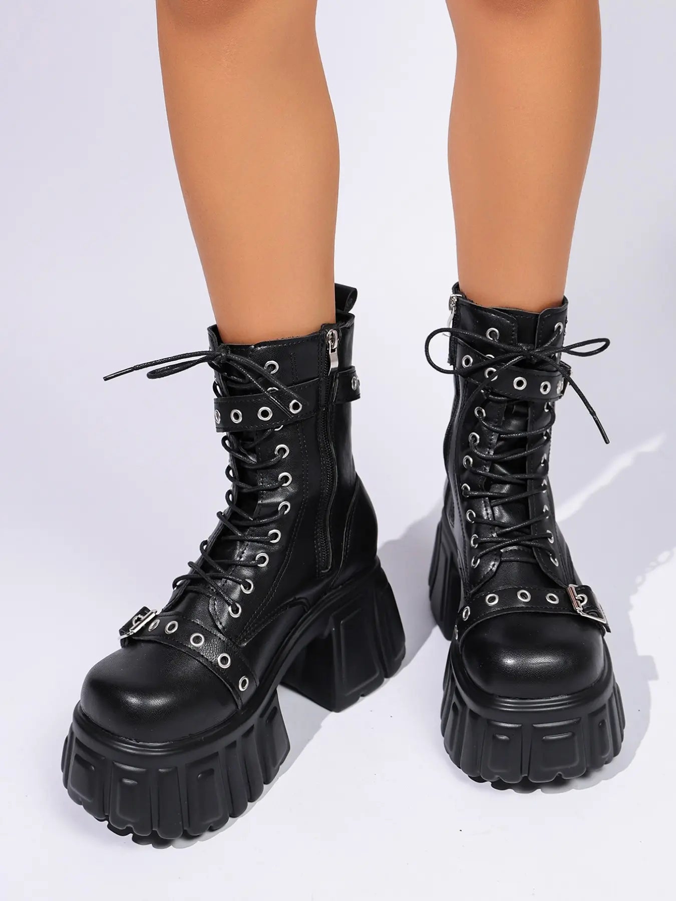 Women's Punk Mid-Calf Boots – Chunky Sole, High Heel