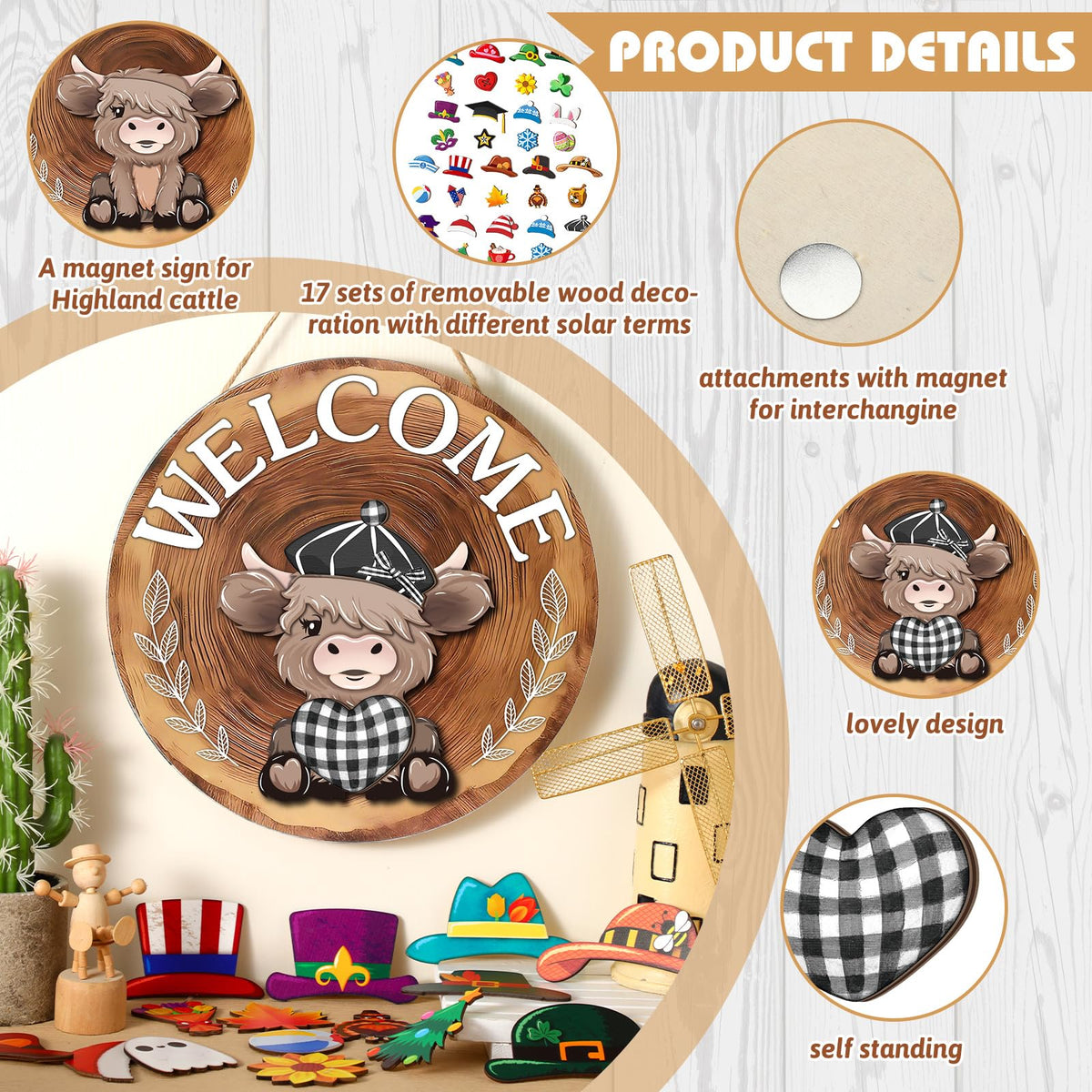 50% Off Limited Time 35Pcs Interchangeable Highland Cow Welcome Sign