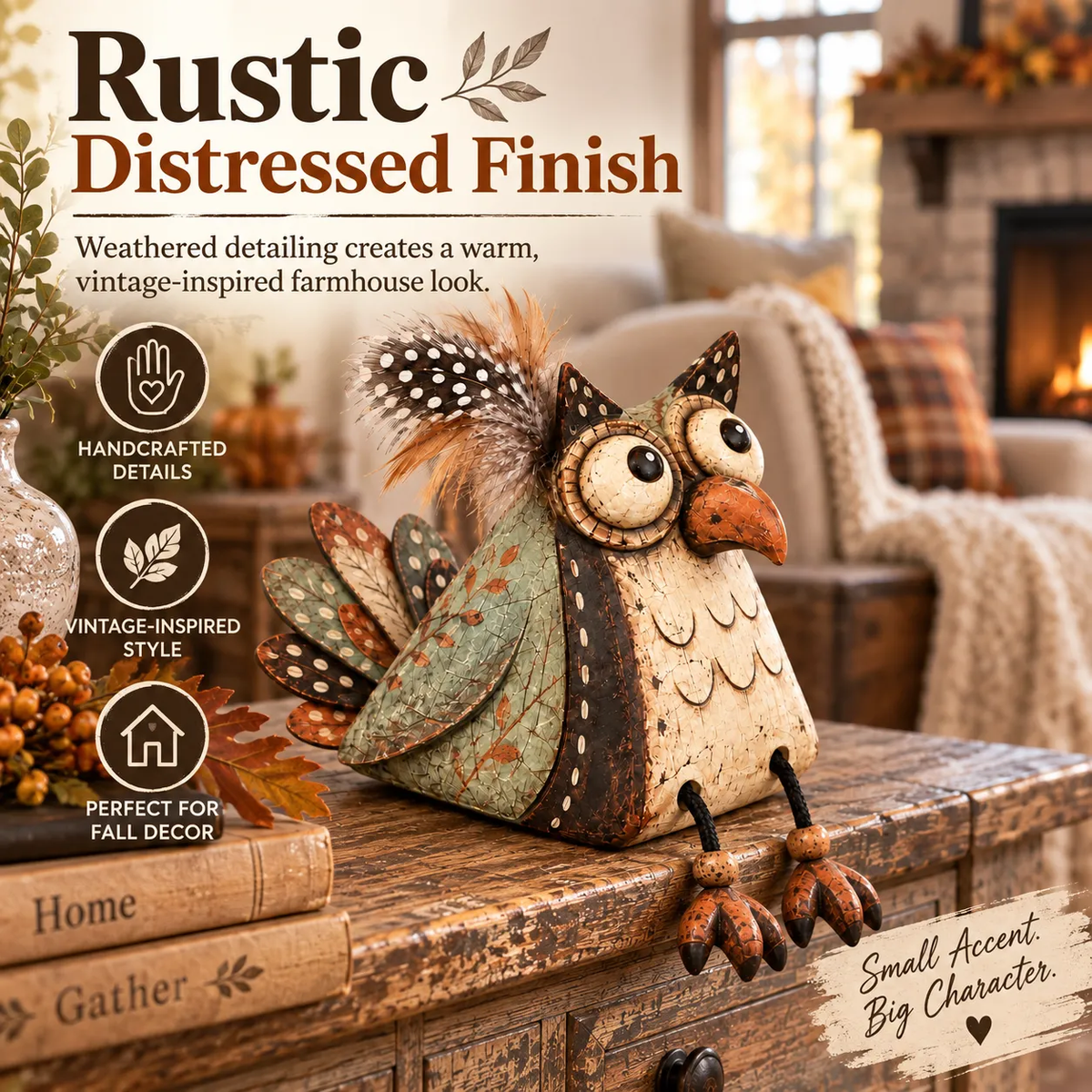 Hearthside Hoot™ Rustic Owl Shelf Sitter with Dangling Legs