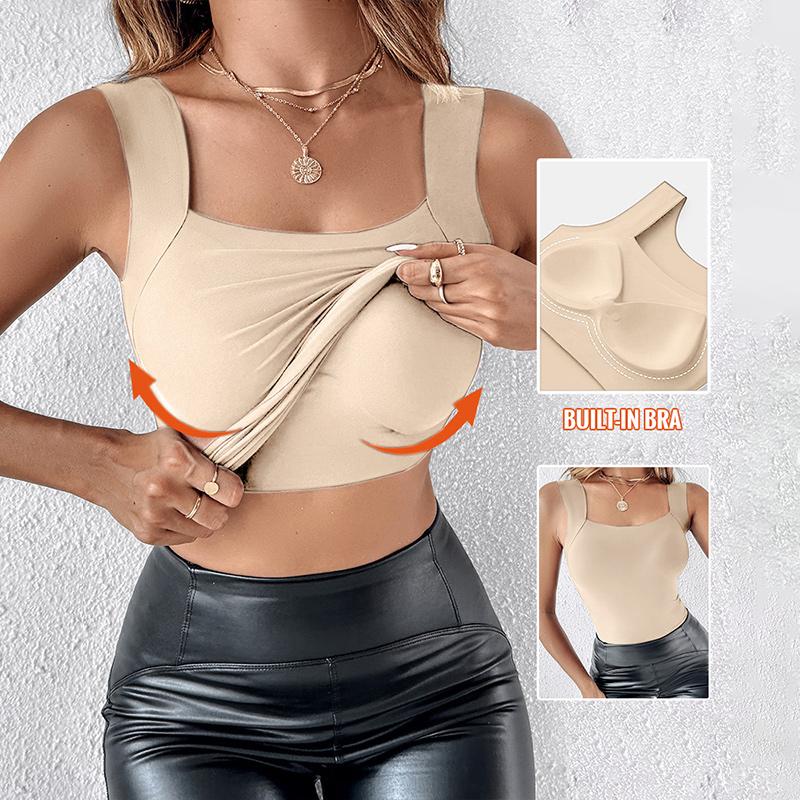 Buy 1 Free 1 - High Strechy Slim Fit Compression Built-in Bra Tank Top