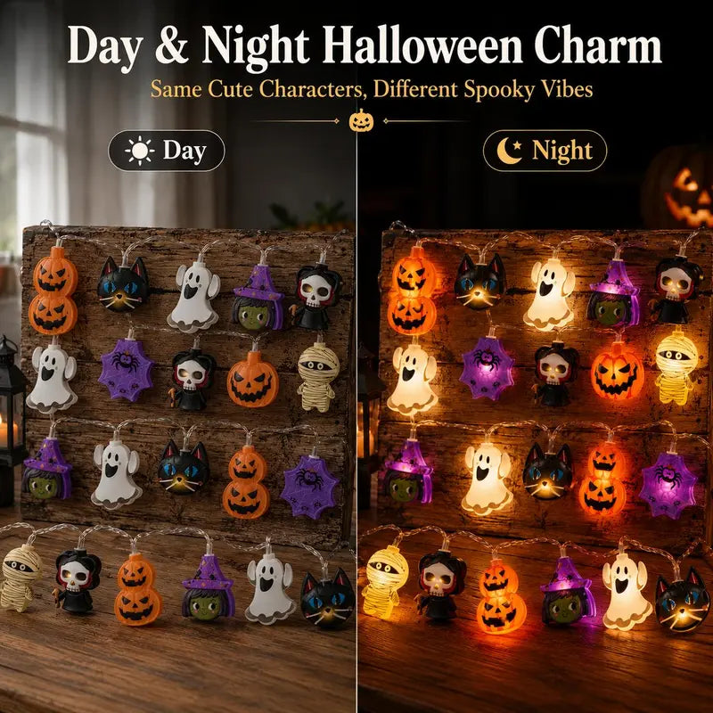 Halloween Character LED String Lights – 20 LEDs, 8 Modes & Timer