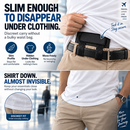 DISCREET TRAVEL ESSENTIAL | Hidden Belt Pouch – Under-Clothing Passport, Cash & Card Organizer