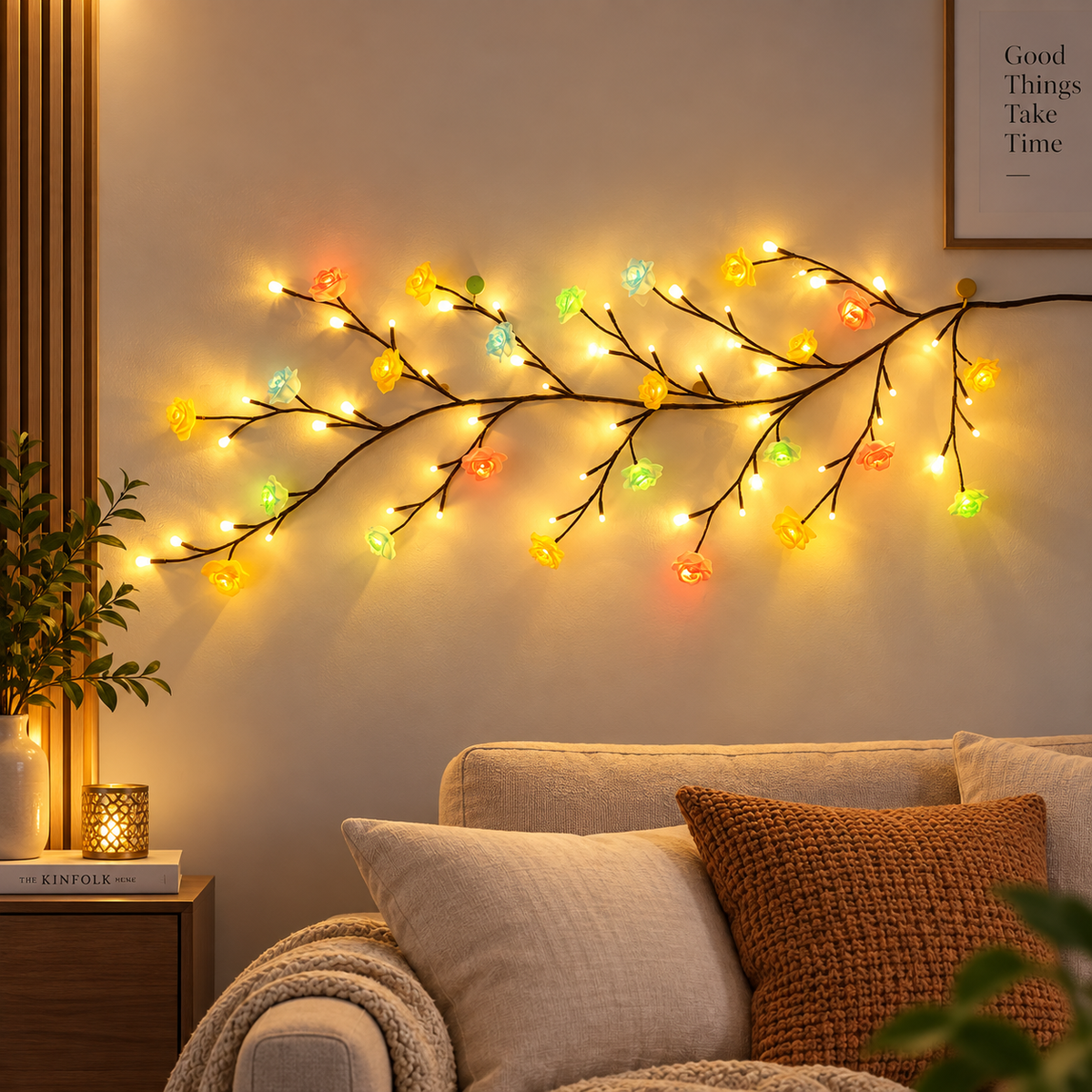 8FT Indoor Easter Vine String Lights – 96 Warm White LEDs, Plug-In Powered – Willow Branch Design for Indoor Easter Décor