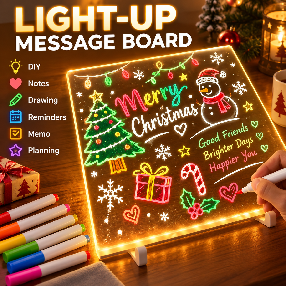 Creative Rewritable Acrylic LED Message Board (set come with 7 Pens)