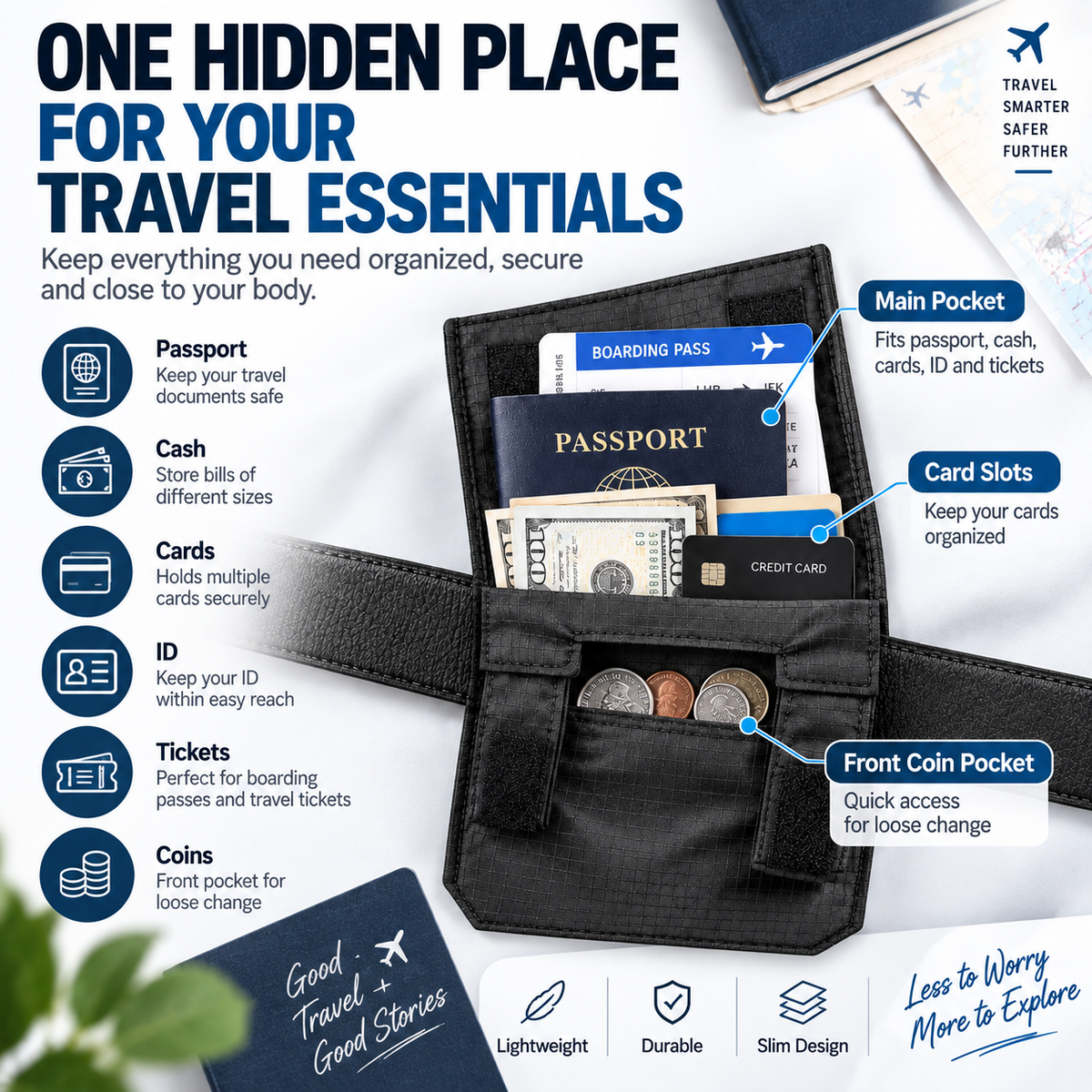 DISCREET TRAVEL ESSENTIAL | Hidden Belt Pouch – Under-Clothing Passport, Cash & Card Organizer