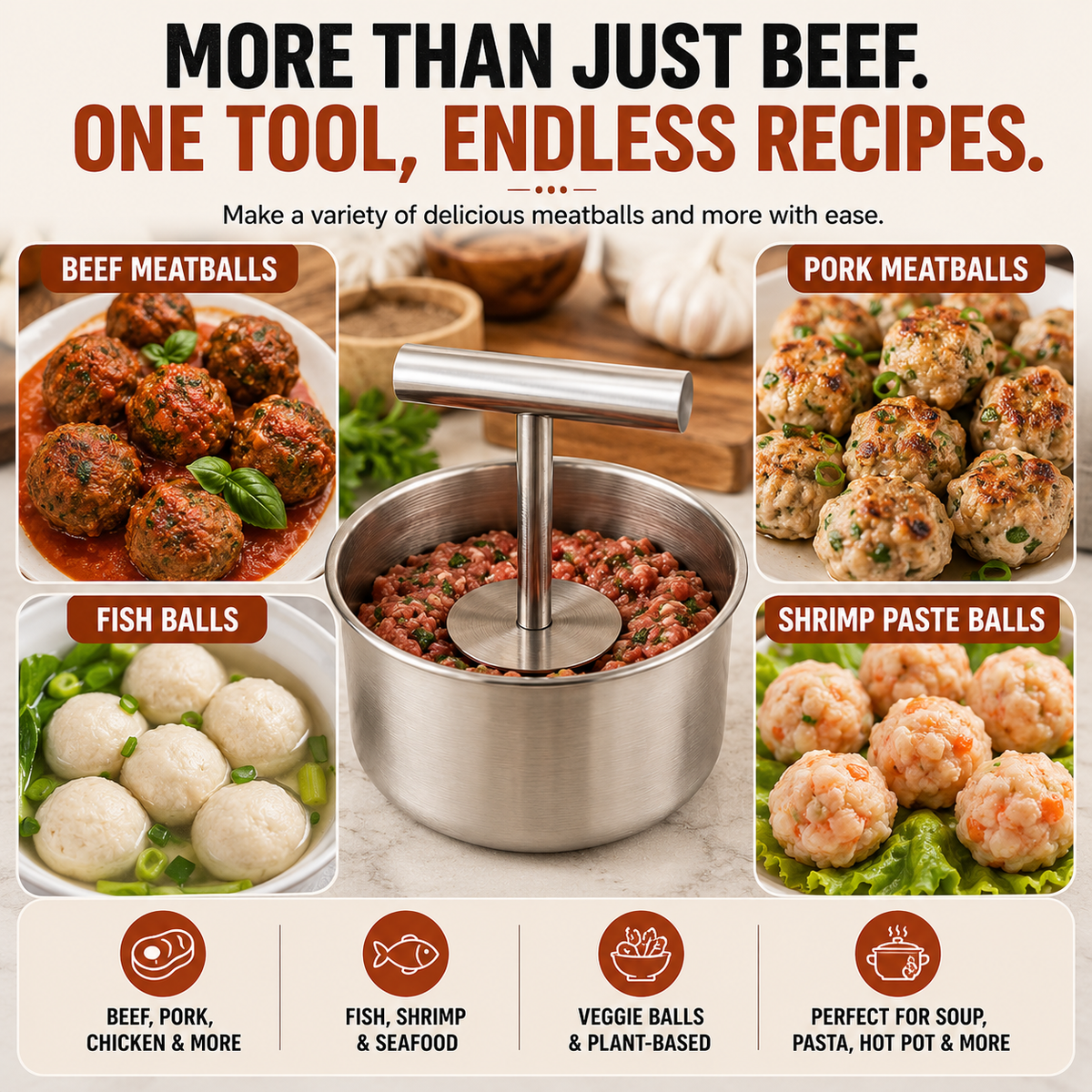 Stainless Steel Meatball Press for Uniform Home‑Made Meatballs