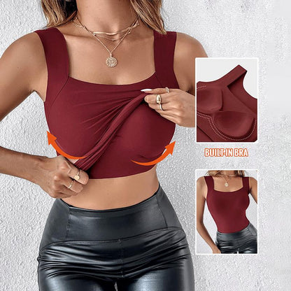 Buy 1 Free 1 - High Strechy Slim Fit Compression Built-in Bra Tank Top