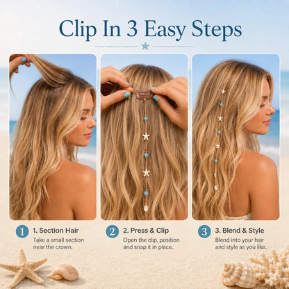 Beachy Mermaid Hair Accent Clip (Featuring blue bead accents, starfish, and shell charms)