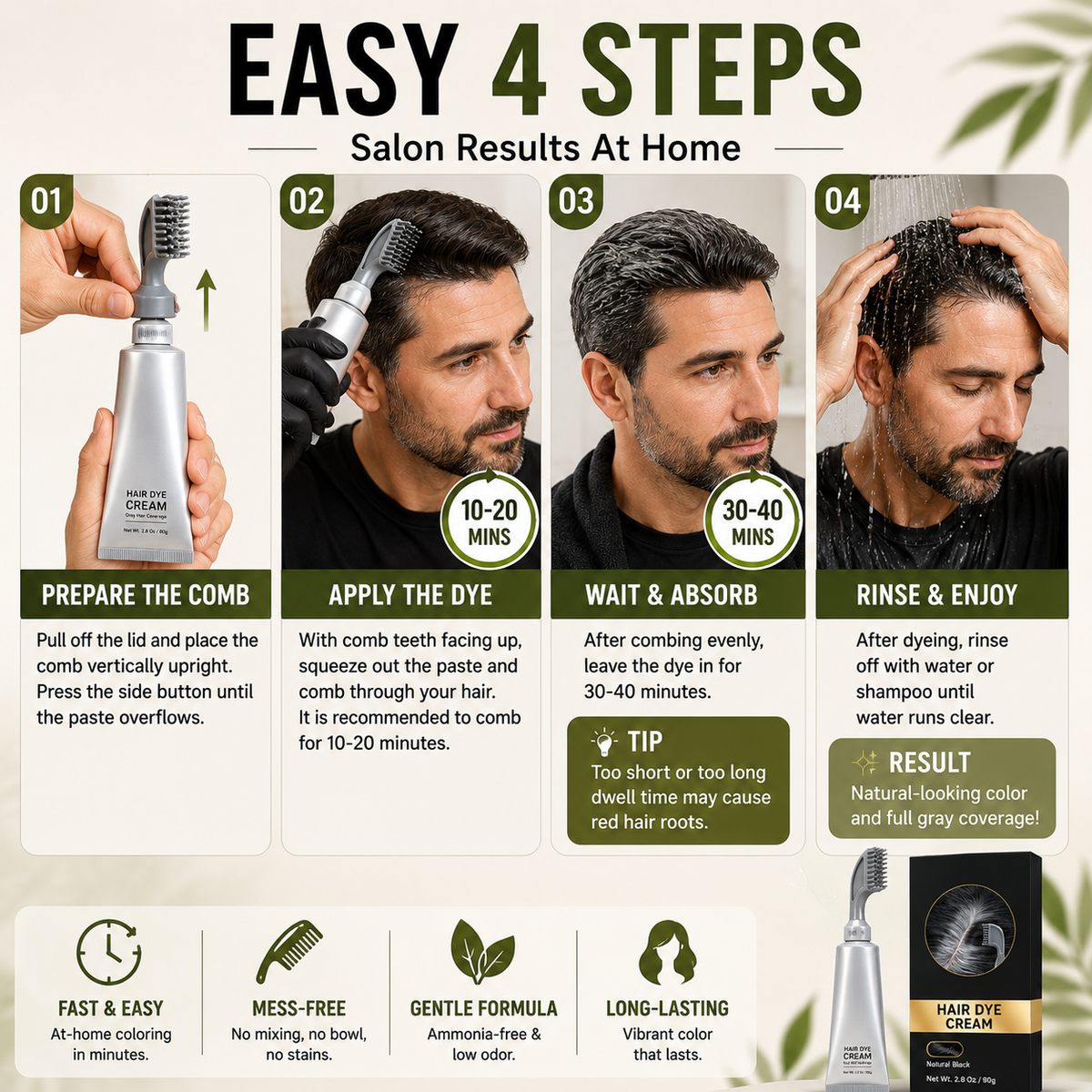 Limited Time Offer | Instant Gray Coverage Hair Dye Comb for Men & Women