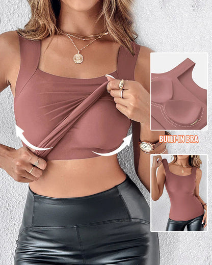 Buy 1 Free 1 - High Strechy Slim Fit Compression Built-in Bra Tank Top