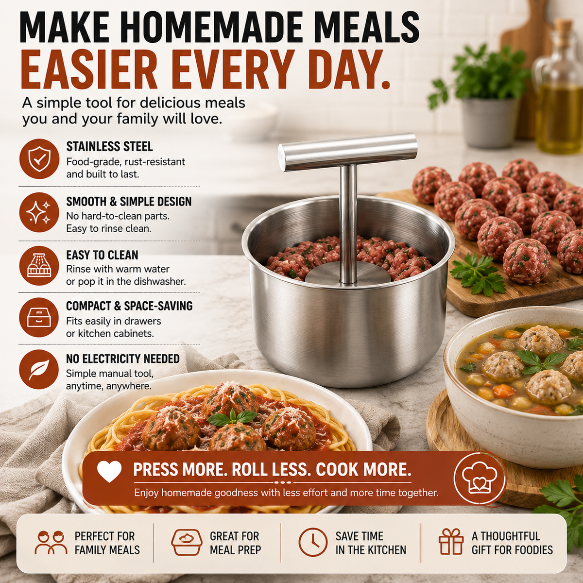 Stainless Steel Meatball Press for Uniform Home‑Made Meatballs