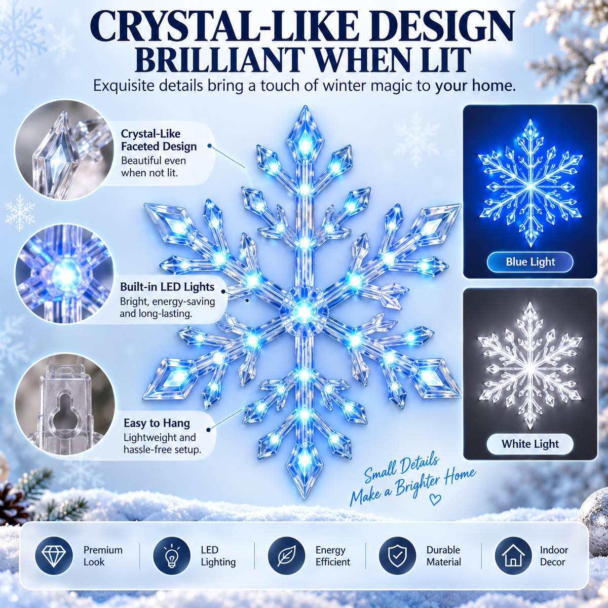 Snowflake Christmas Decor Set, Blue & White Holiday Ornaments