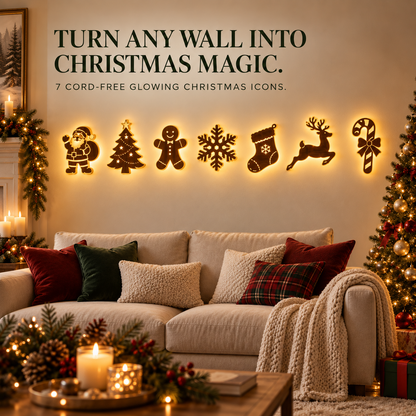 7-Piece LED Reindeer Wall Décor – Cordless Remote-Controlled Christmas Glow