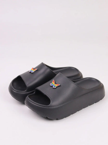 Women's Butterfly Print Cartoon Print Slides – Chunky Sole, Lightweight