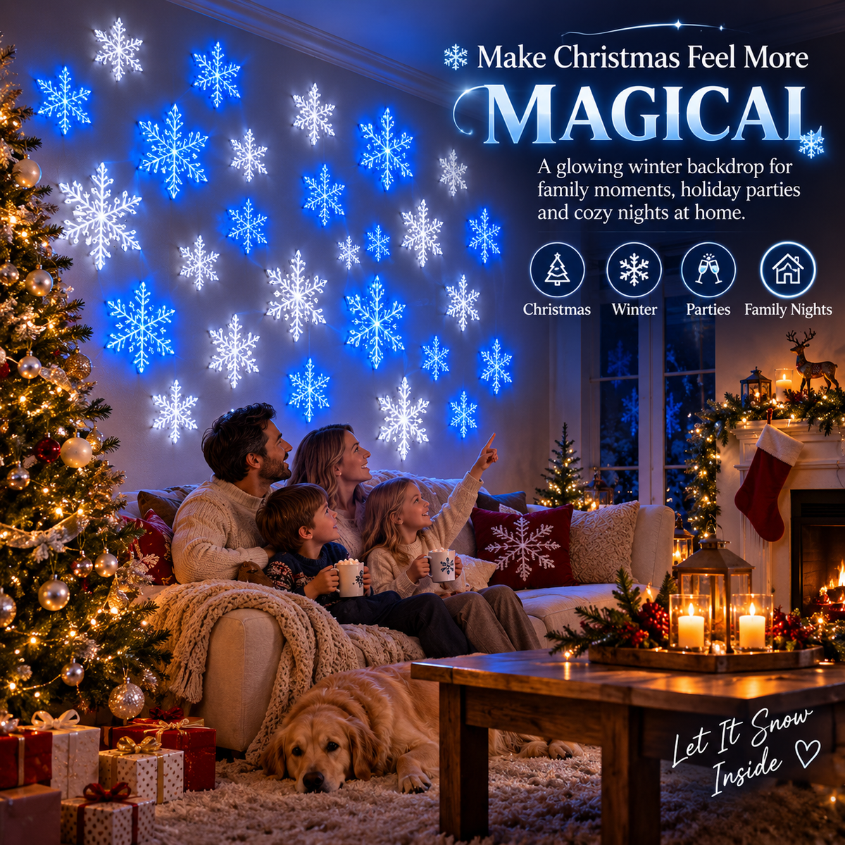 Snowflake Christmas Decor Set, Blue & White Holiday Ornaments