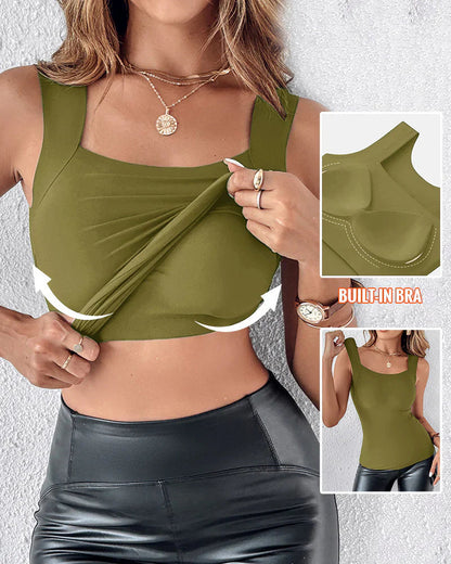 Buy 1 Free 1 - High Strechy Slim Fit Compression Built-in Bra Tank Top