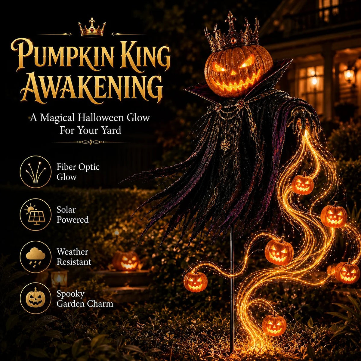 Pumpkin King Halloween Yard Decor|Solar Operated Day‐Night Ornament For Garden