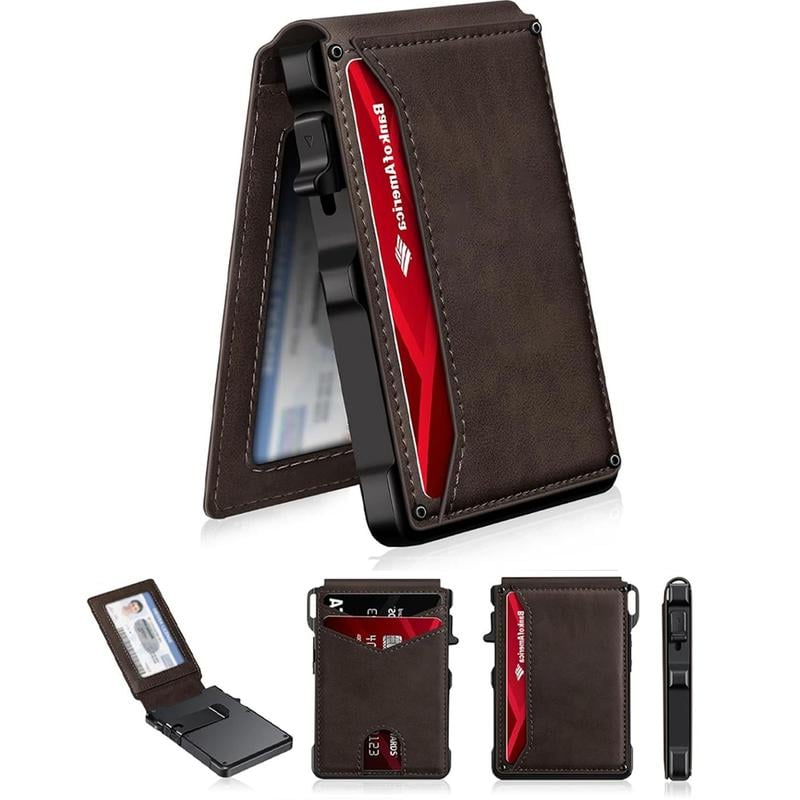 70K+ SOLD!-Wallet for Men - with Pop Up Aluminum Case Money Clip Slim Leather Slots Credit Card Holder RFID Blocking Bifold Minimalist Wallet