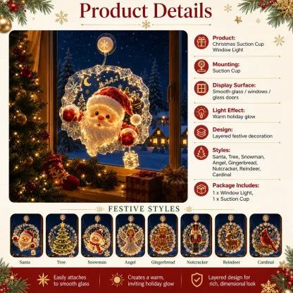 Last Day 50% OFFLighted Christmas Window Decoration with Suction Cup | Warm LED Window Light with Double-Layer Design & Multiple Festive Styles Flat Version