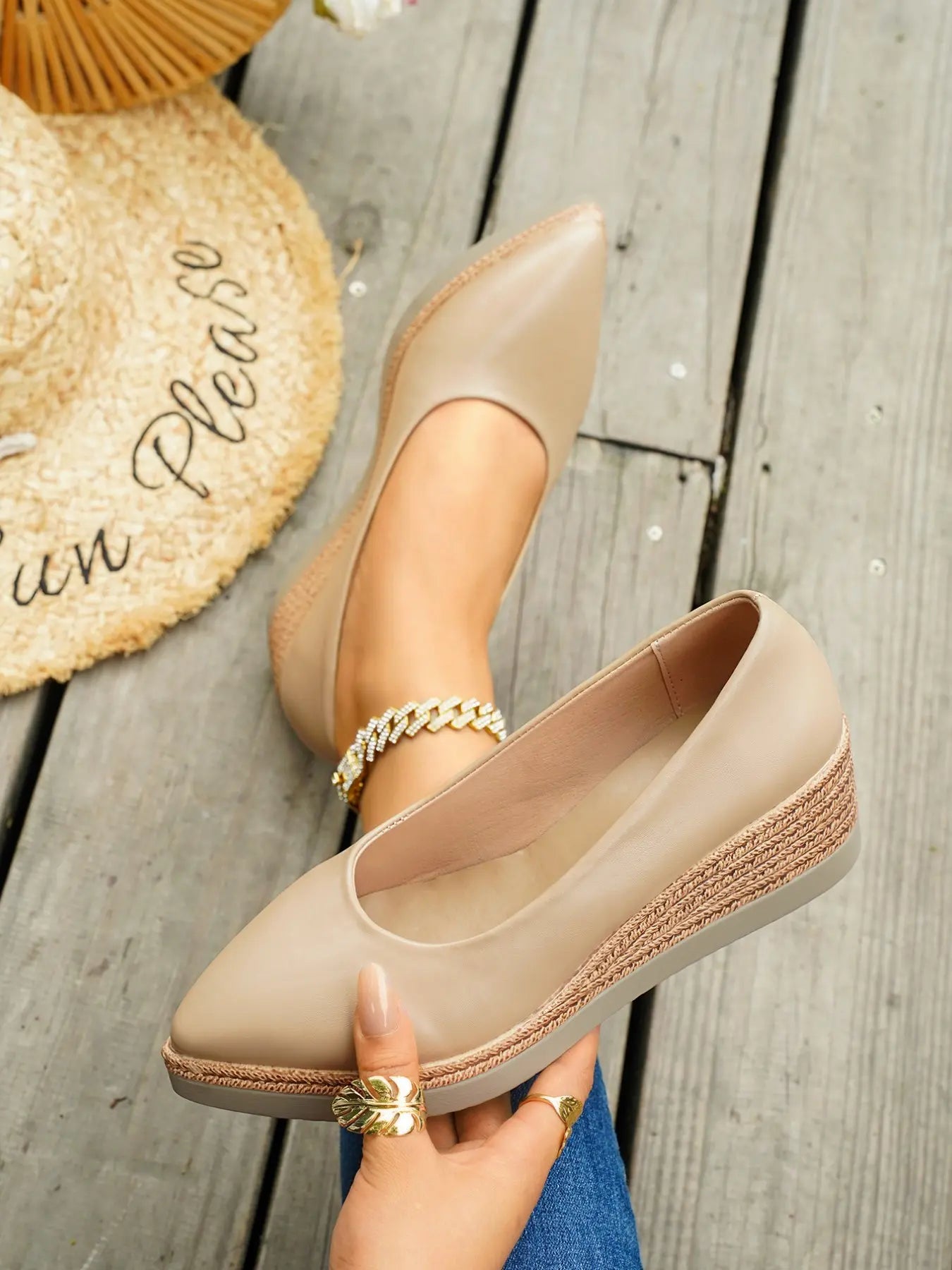 Women's Faux Leather Rubber Wedge Sandals – Low Heel