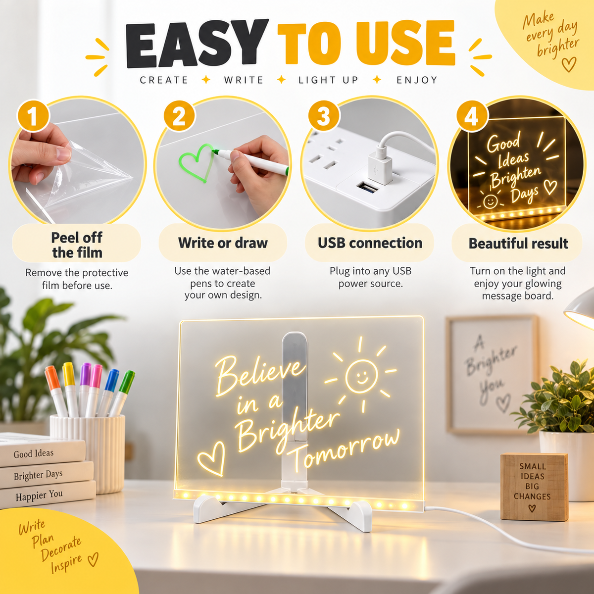 Creative Rewritable Acrylic LED Message Board (set come with 7 Pens)