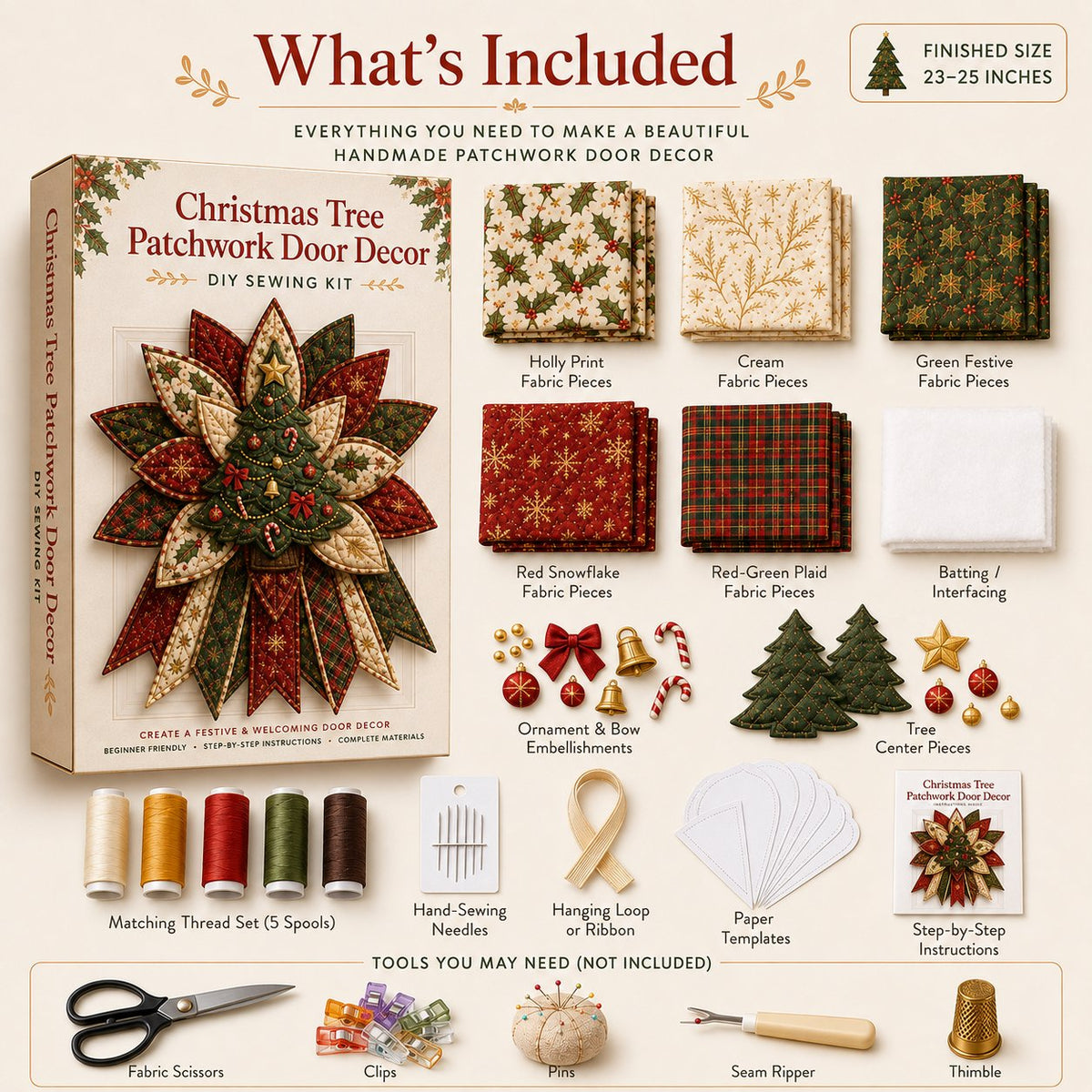 Beginner-Friendly Oversized Christmas Character Quilted Door Hanger Sewing Kit | Complete Kit with All Tools & Step-by-Step Guide Included