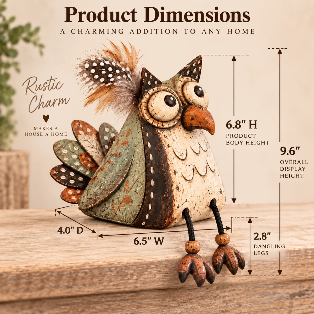 Hearthside Hoot™ Rustic Owl Shelf Sitter with Dangling Legs