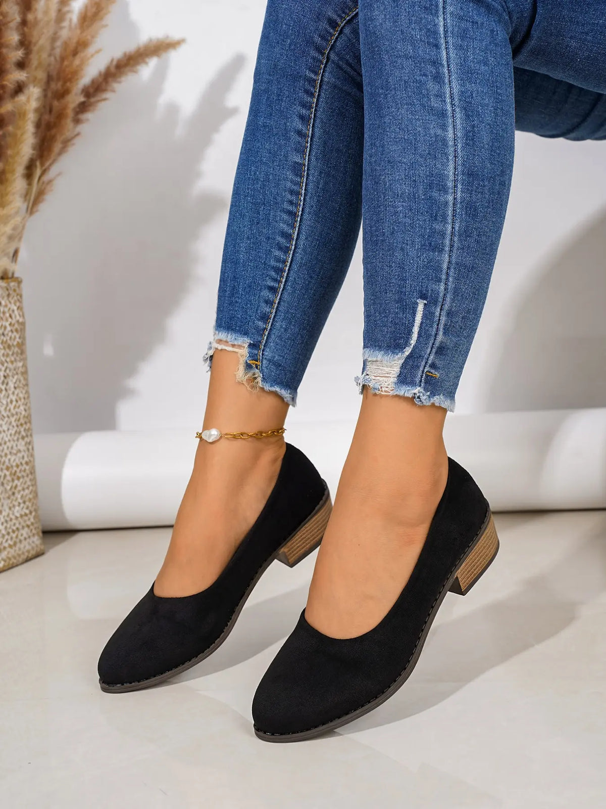 Women's Velvet Heels – Round Toe, Slip-On
