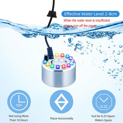 12-LED Ultrasonic Mist Maker Fogger – Creates cool mist & colourful light – Perfect for humidifiers, fountains or Halloween decor – runs quietly in water
