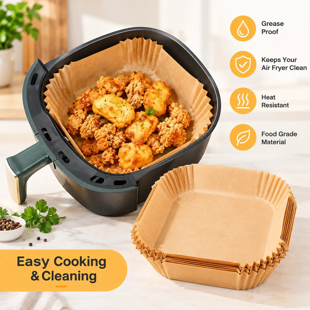 100Pcs Parchment Paper,Air Fryer Paper Liners, Air Fryer Liners Disposable for Microwave