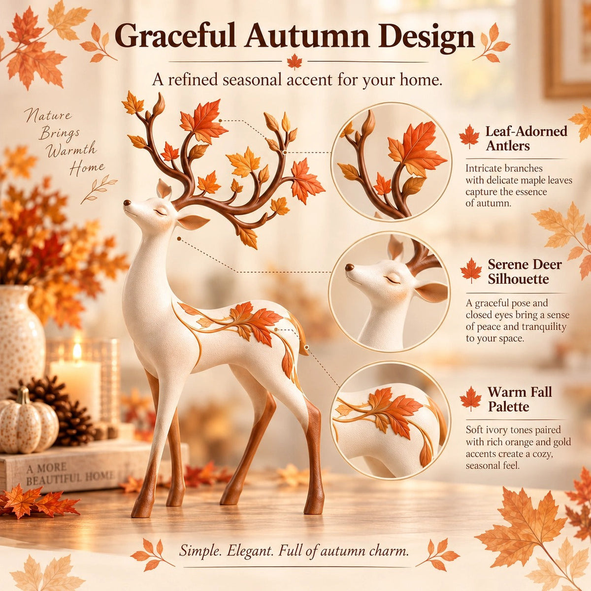 Autumn Leaf Antler Deer Figurine