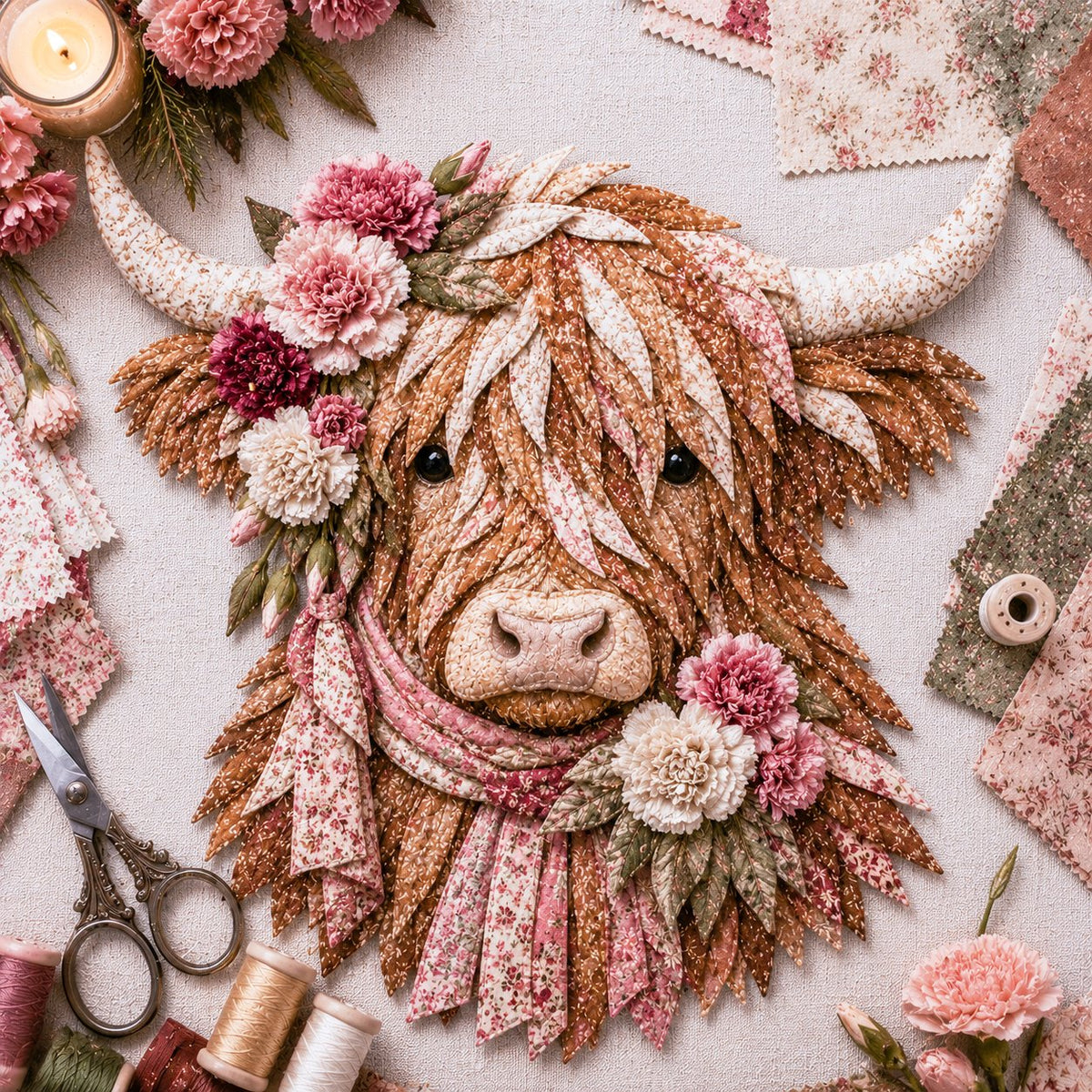 Birth Flower Highland Cow 3D Layered Fabric Art DIY Kit (Beginner-friendly) Buy 2 Free Shipping
