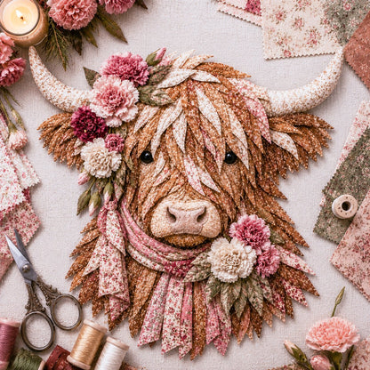 Birth Flower Highland Cow 3D Layered Fabric Art DIY Kit (Beginner-friendly) Buy 2 Free Shipping
