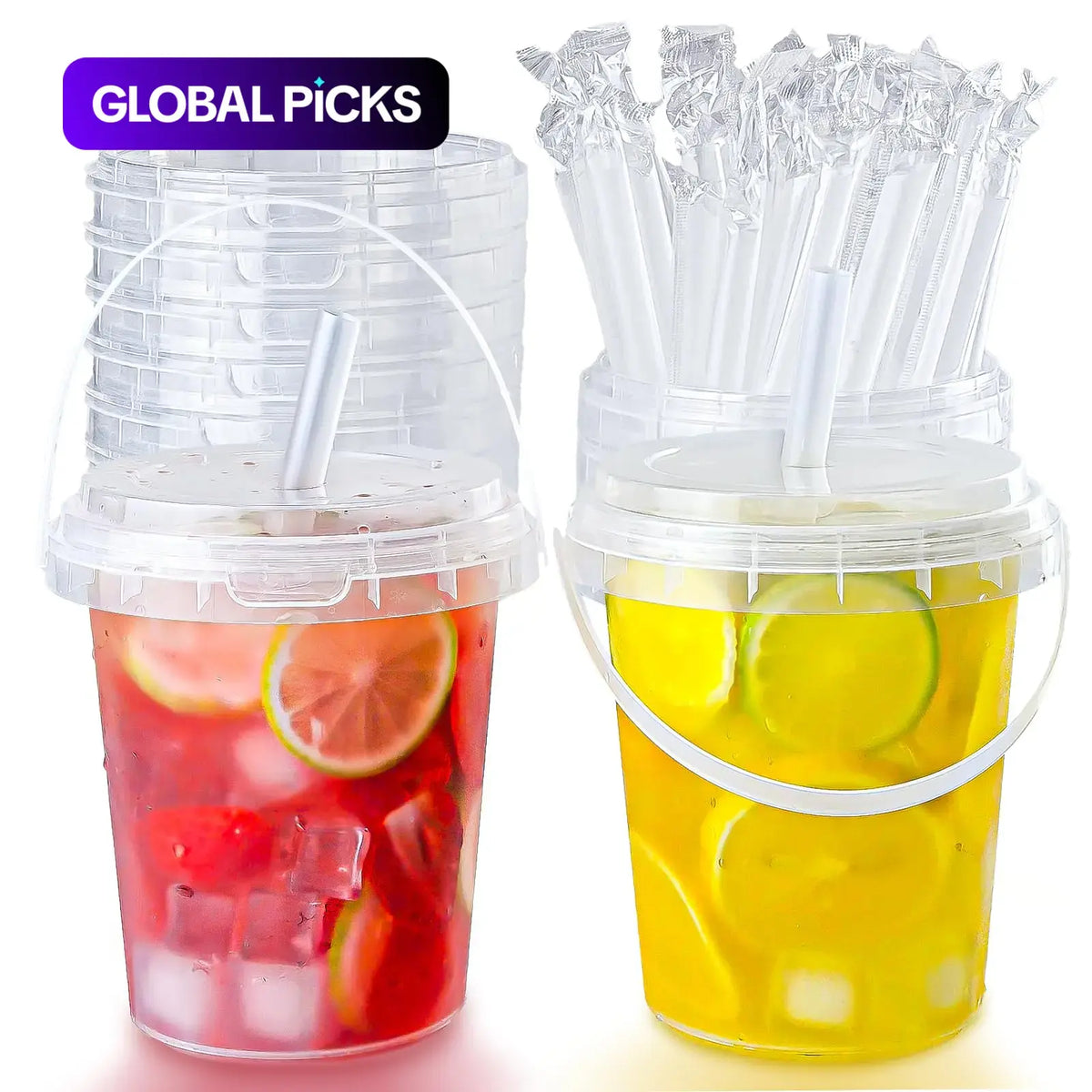 Large Reusable Plastic Cups with Lid & Straw – 3/5/10 Pack (33.81 oz)
