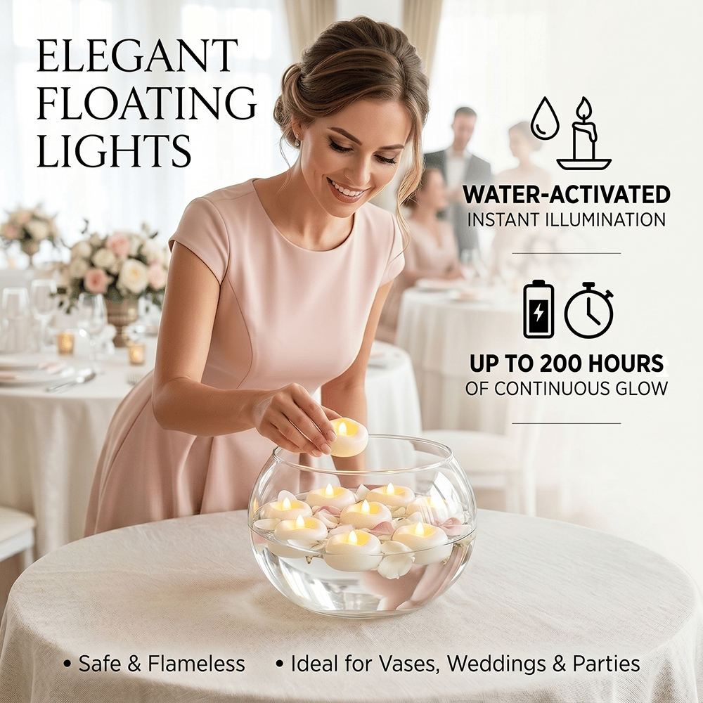 Water-Activated Floating LED candle shape – Flameless Waterproof Ambiance for Any Occasion