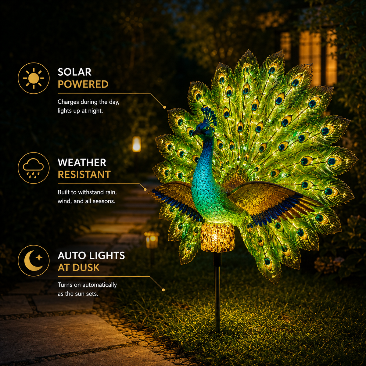 Solar Peacock Garden Sculpture