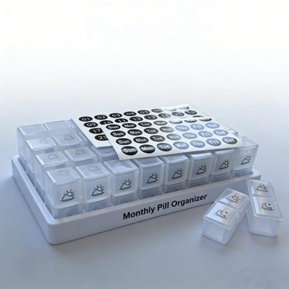 Monthly AM/PM Pill Organizer – Twice-a-Day Medicine & Vitamin Storage with Stickers