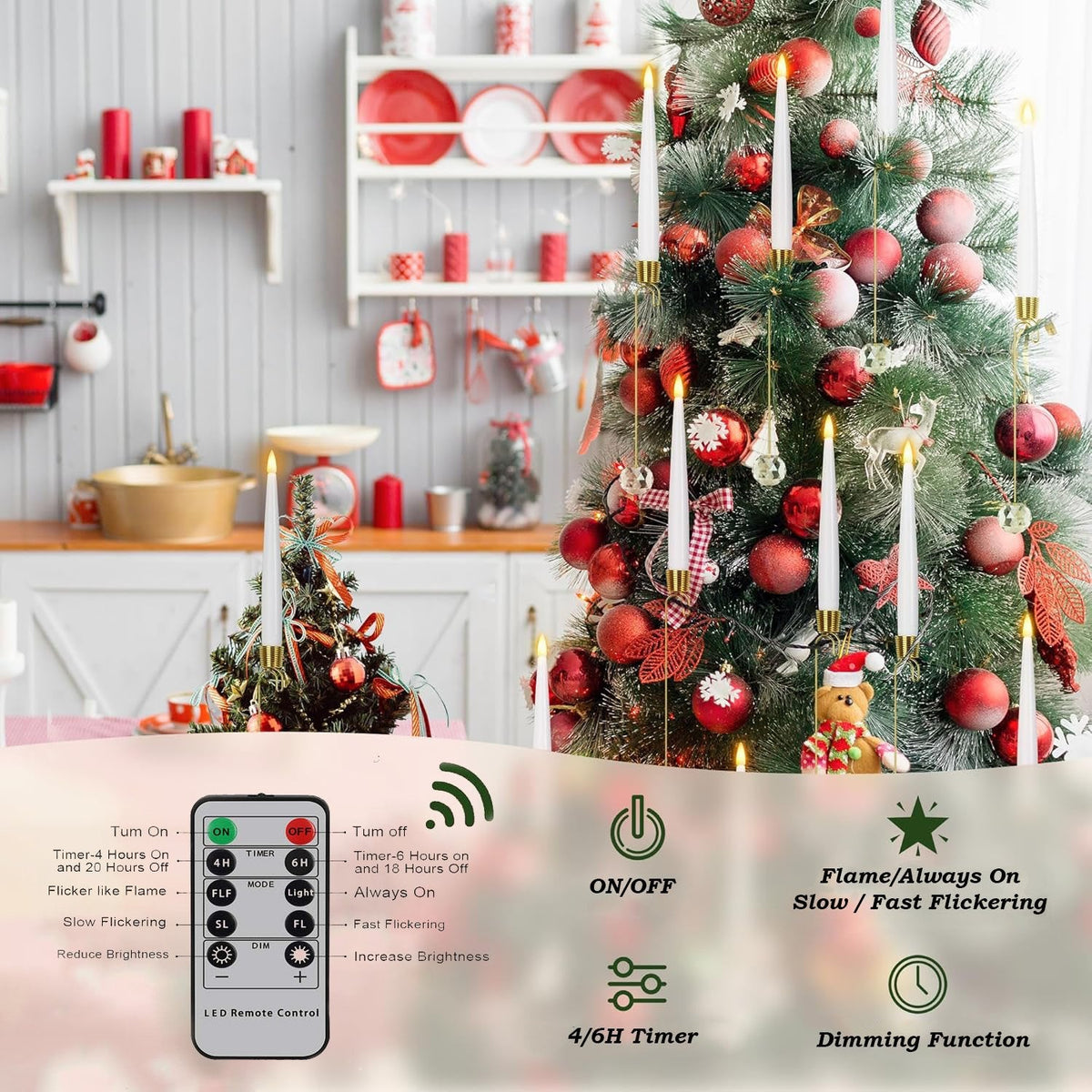 Hot SaleChristmas Tree Led Candles with Clear Crystal Ball Hook