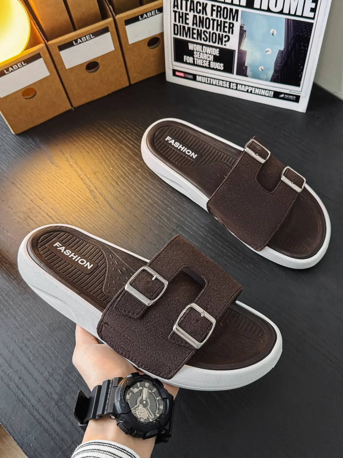 Women's Faux Leather Slides – Open Toe, Lightweight, Breathable