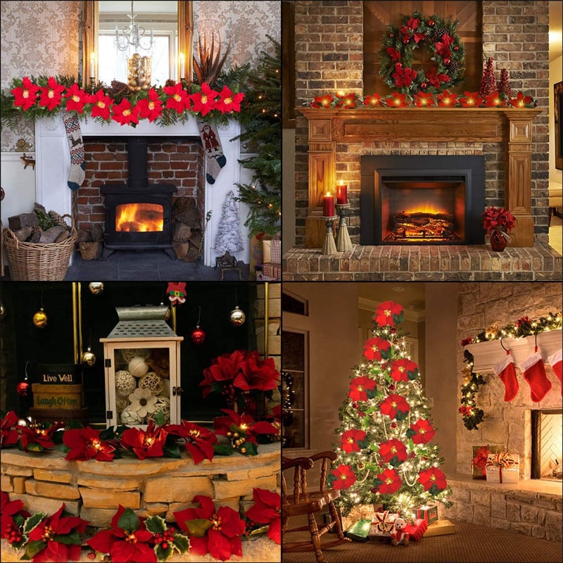 Christmas Poinsettia LED Garland String Lights