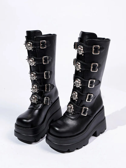 Women's Gothic Mid-Calf Boots – Platform, Chunky Sole