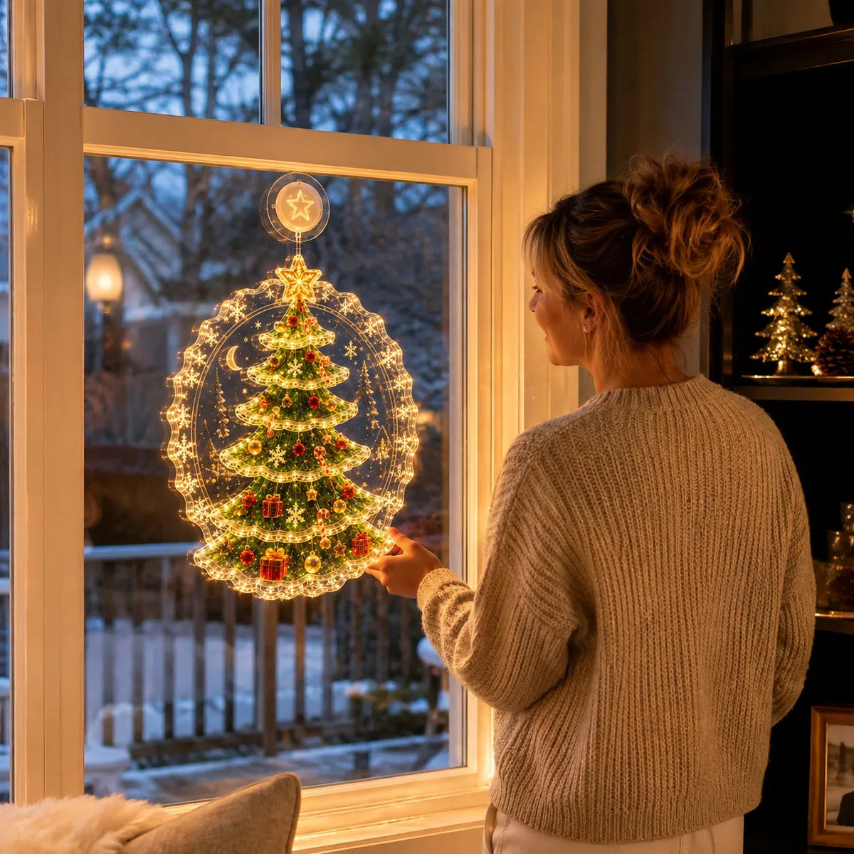 Last Day 50% OFFLighted Christmas Window Decoration with Suction Cup | Warm LED Window Light with Double-Layer Design & Multiple Festive Styles Flat Version
