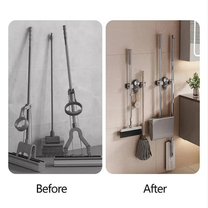 (1+1 Free) Broom Holder with Suction Cups – Space-Saving Wall Mount with Adjustable Hooks
