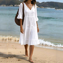 2026 Women’s Airy Cotton Tie-Waist Dress – Breathable A-Line Half Sleeve Dress for Spring & Summer