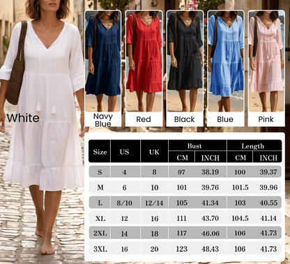 2026 Women’s Airy Cotton Tie-Waist Dress – Breathable A-Line Half Sleeve Dress for Spring & Summer