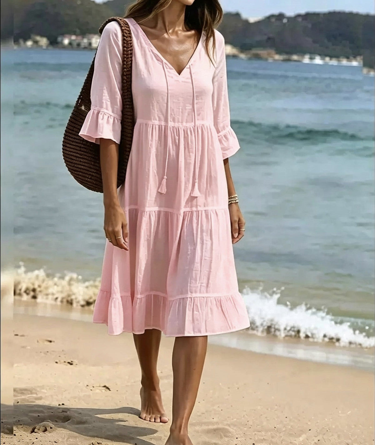 2026 Women’s Airy Cotton Tie-Waist Dress – Breathable A-Line Half Sleeve Dress for Spring & Summer