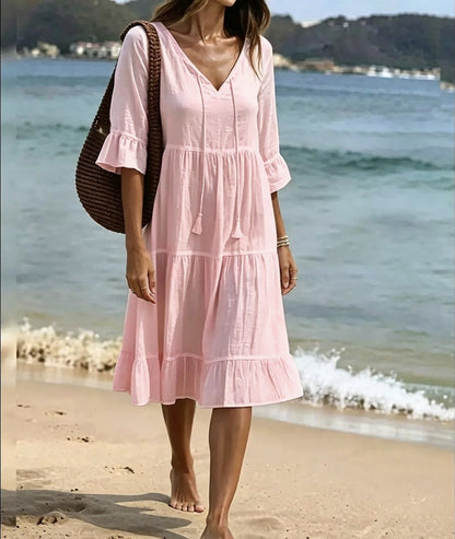 2026 Women’s Airy Cotton Tie-Waist Dress – Breathable A-Line Half Sleeve Dress for Spring & Summer