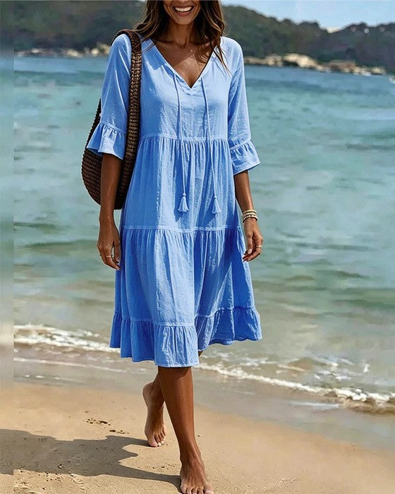 2026 Women’s Airy Cotton Tie-Waist Dress – Breathable A-Line Half Sleeve Dress for Spring & Summer
