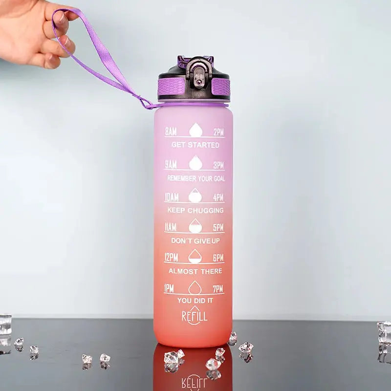 1 Liter Inspirational Time Marked Water Bottle